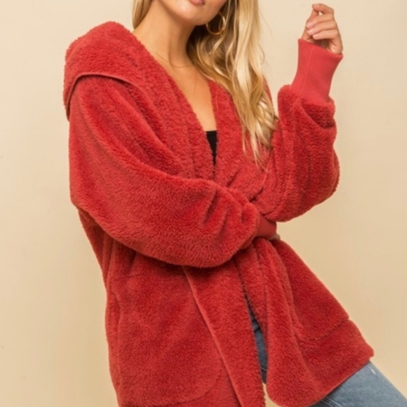 ❤️VINTAGE RED PLUSH HOODED JACKET - Picture 2 of 7